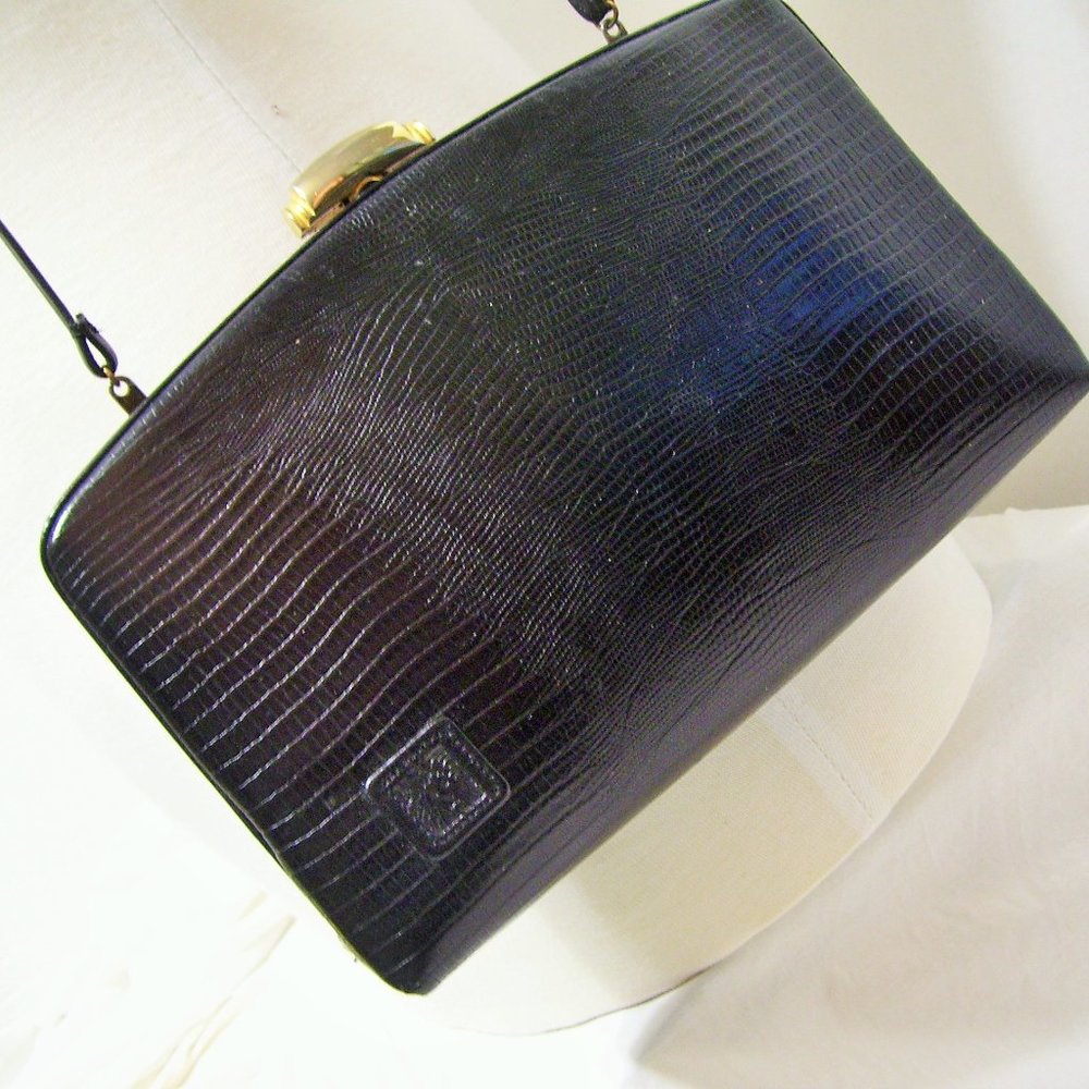 Anne Klein Fashion Handbag Black Snake Embossed NWOT